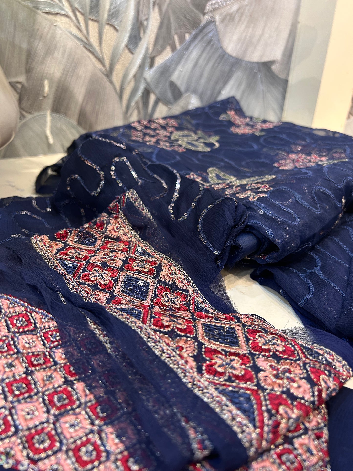Rainbow Indigo Organza Dupatta Set with Cotton Trousers and Salwar