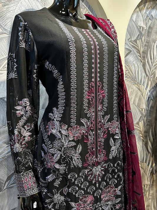 Black Georgette Embroidered Suit with Dupatta
