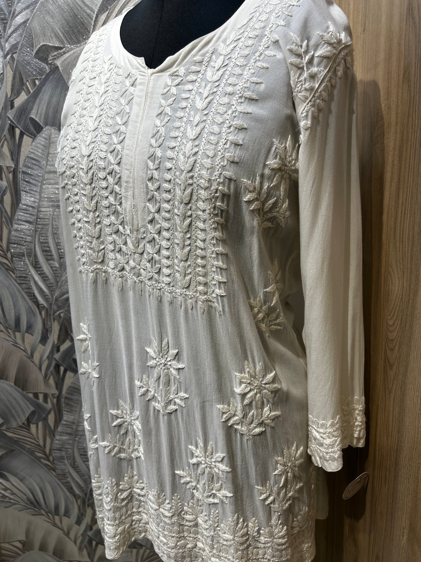 White Hand-Embroidered Silk Kurti