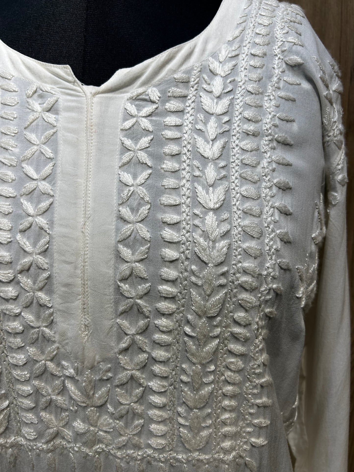 White Hand-Embroidered Silk Kurti