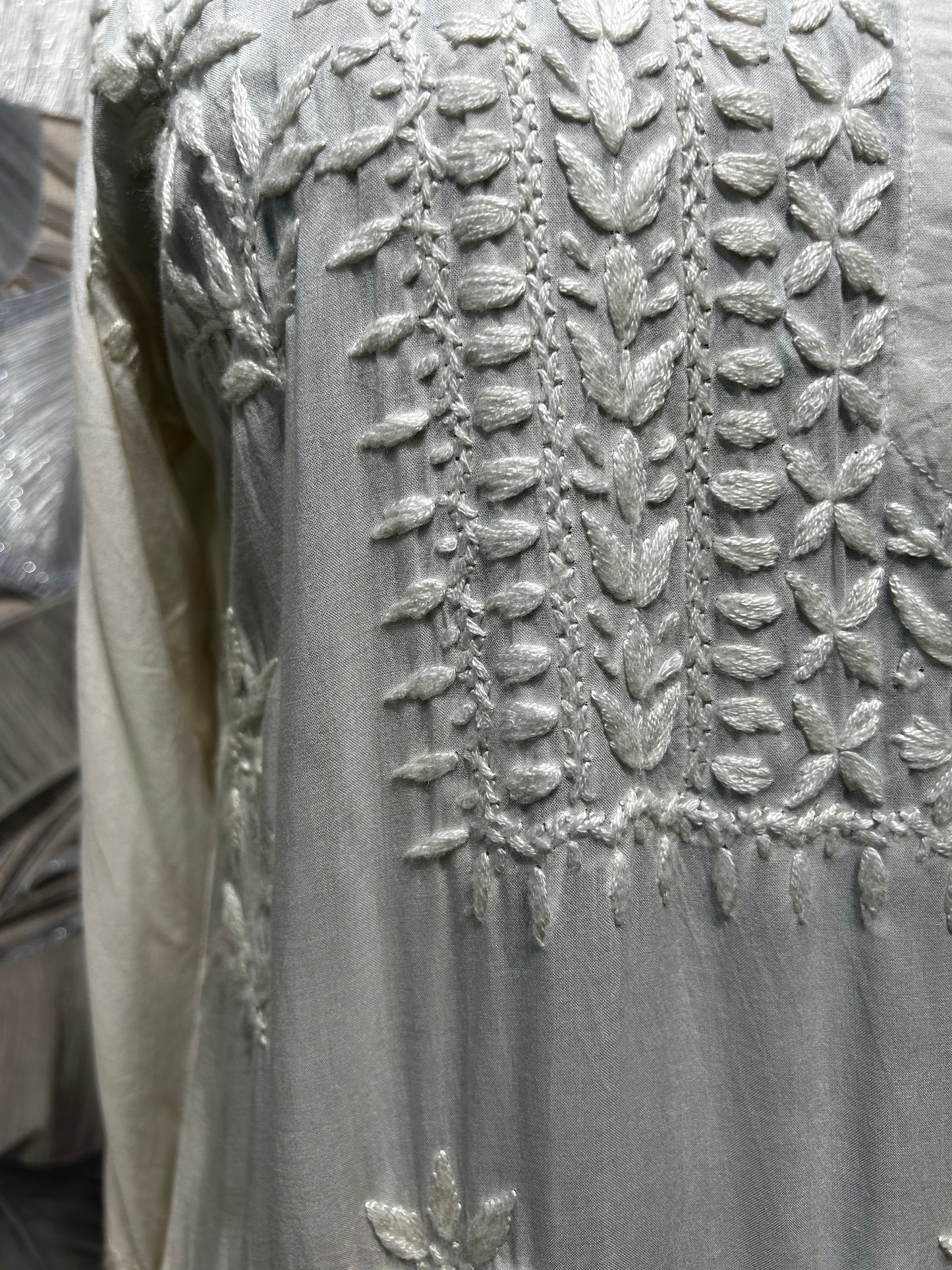 White Hand-Embroidered Silk Kurti