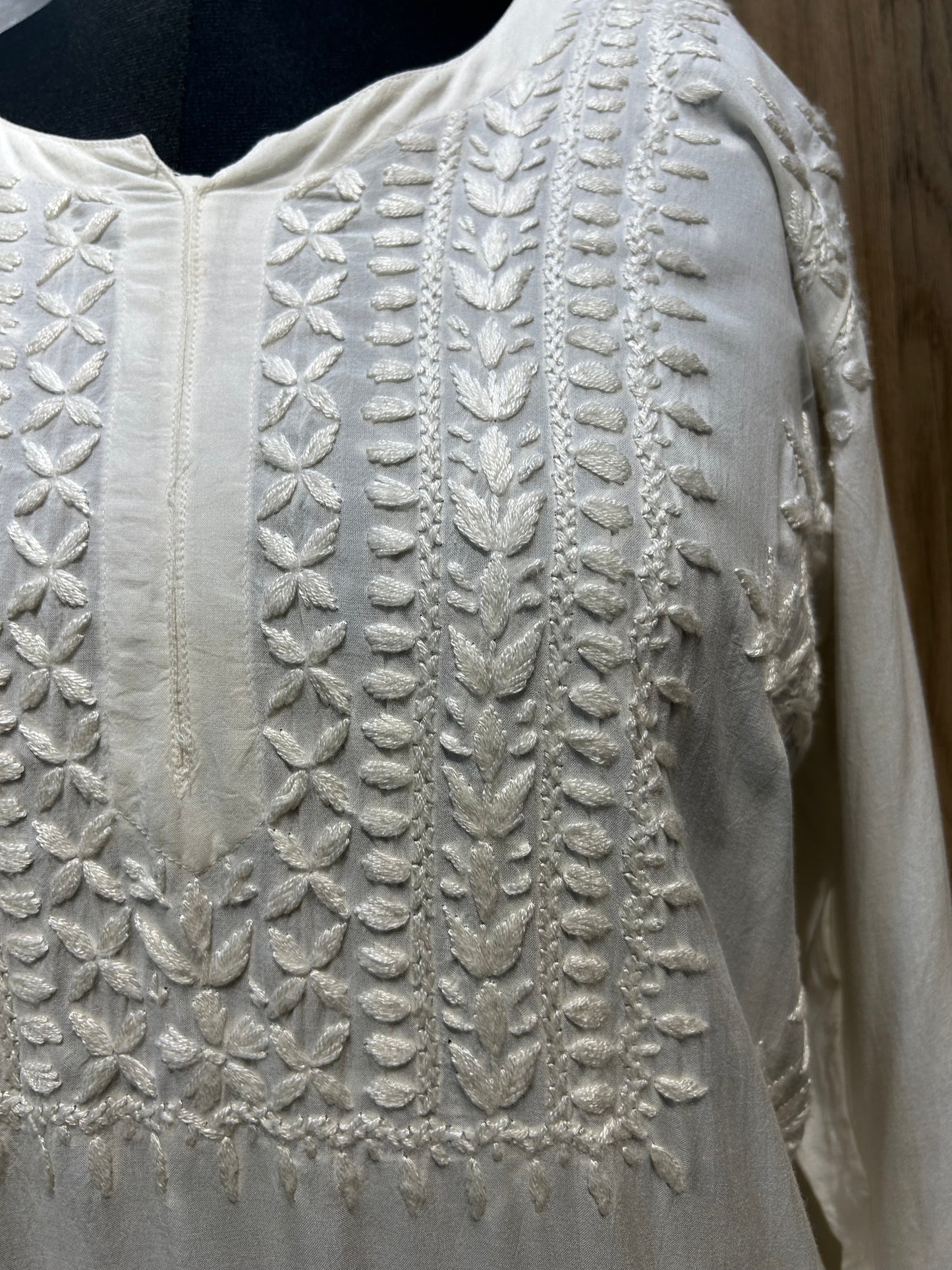 White Hand-Embroidered Silk Kurti