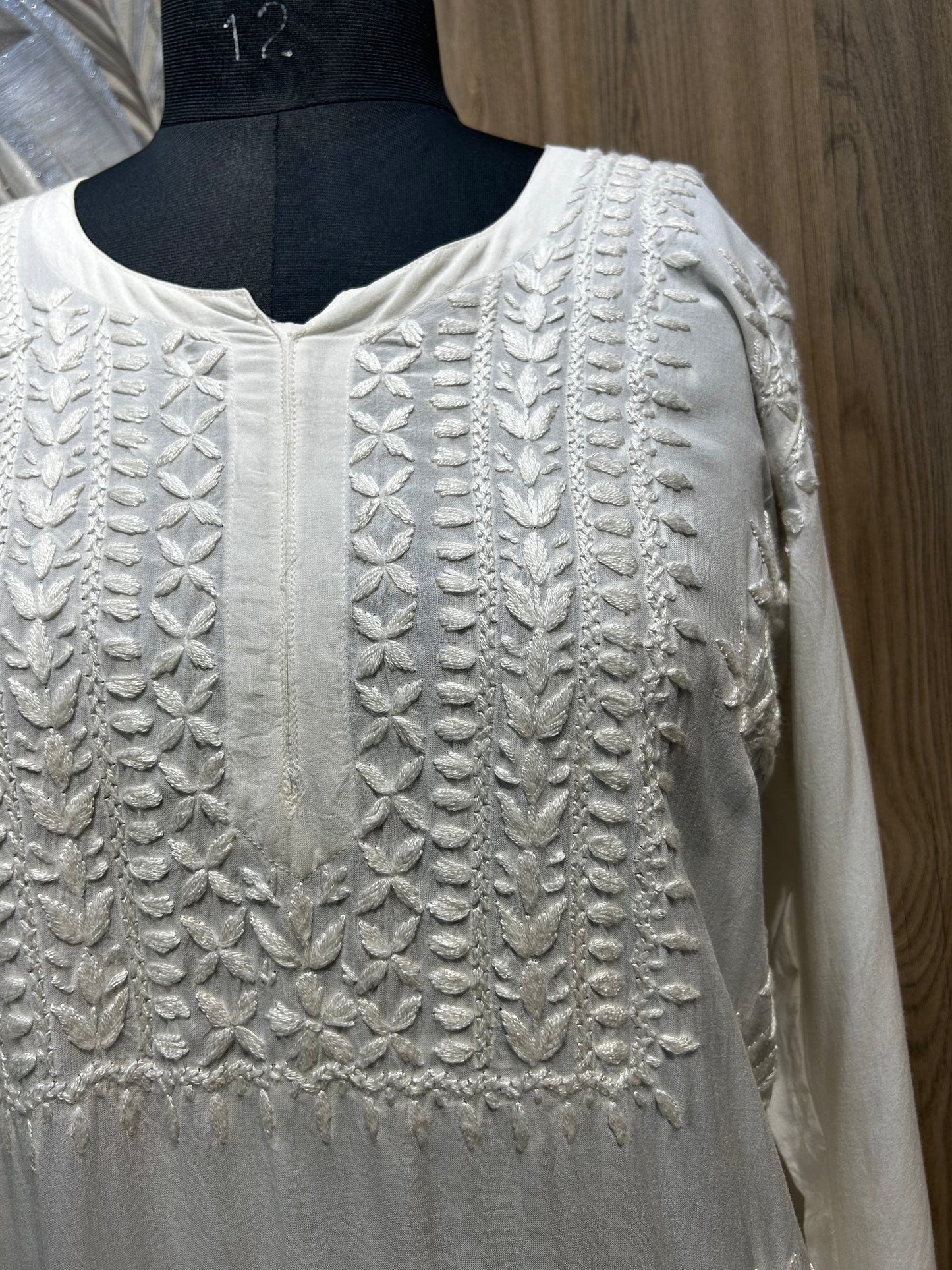 White Hand-Embroidered Silk Kurti