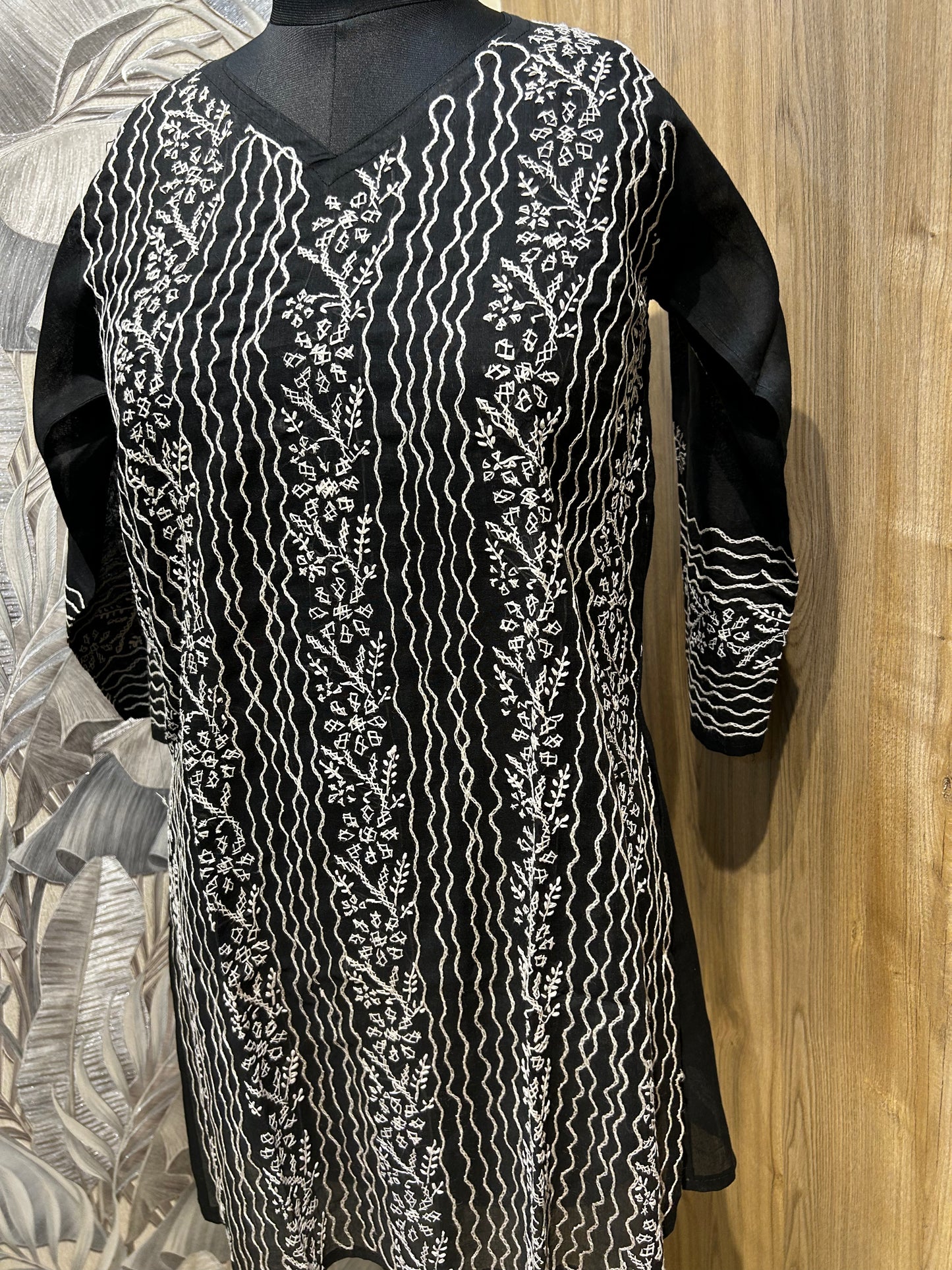 Black Cotton Hand-Embroidered Kurti