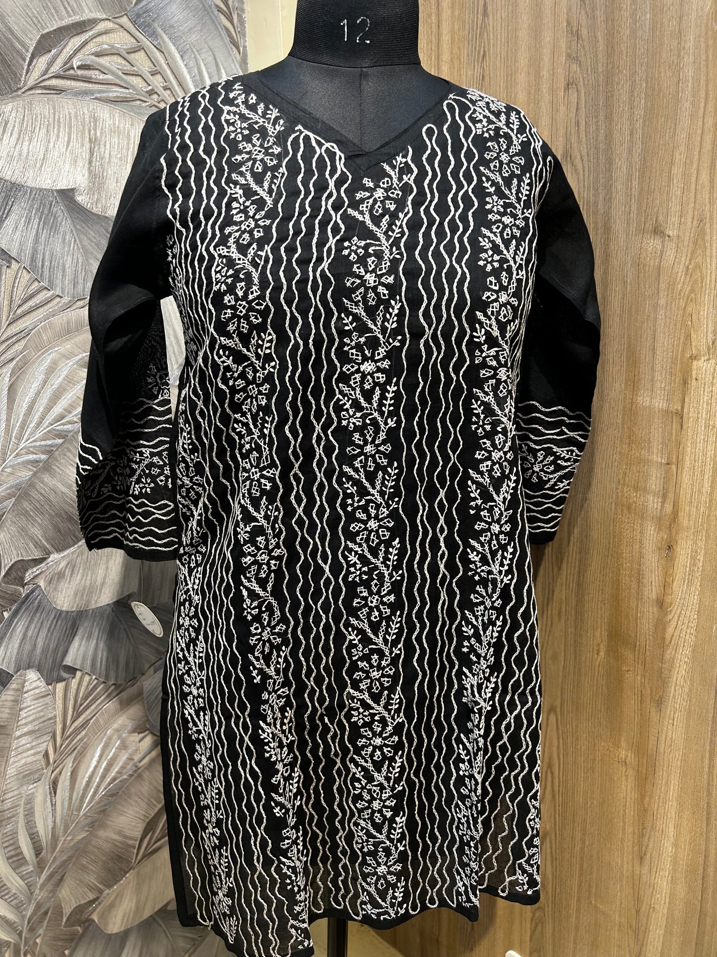 Black Cotton Hand-Embroidered Kurti