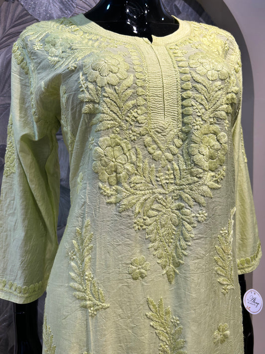 Flax Yellow Cotton Chikankari Kurta Set