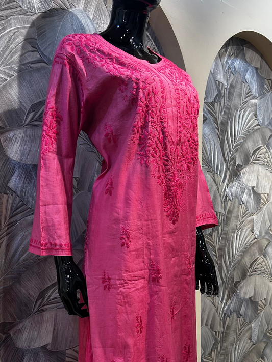 Blush Pink Chanderi Cotton Chikankari Kurta Set