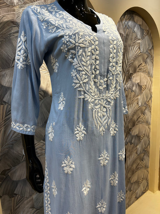 Light Blue Cotton Chikankari Kurta Set