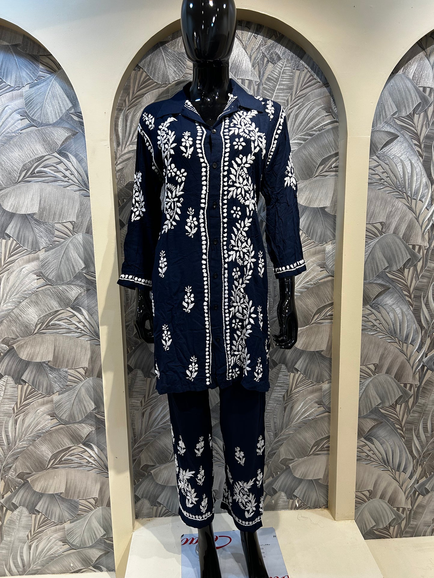 Dark Blue Cotton Chikankari Kurta Set