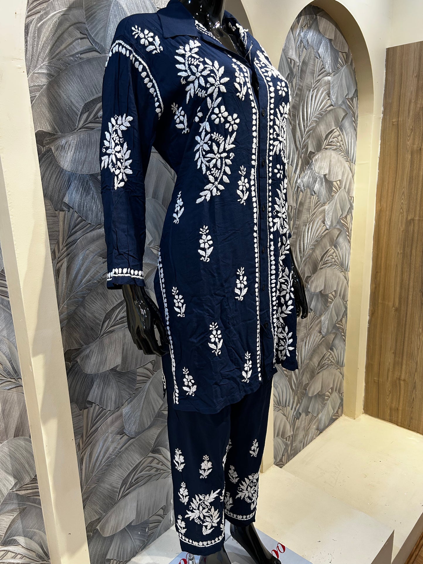 Dark Blue Cotton Chikankari Kurta Set