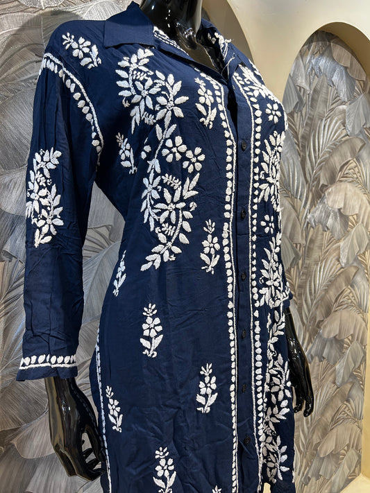 Dark Blue Cotton Chikankari Kurta Set