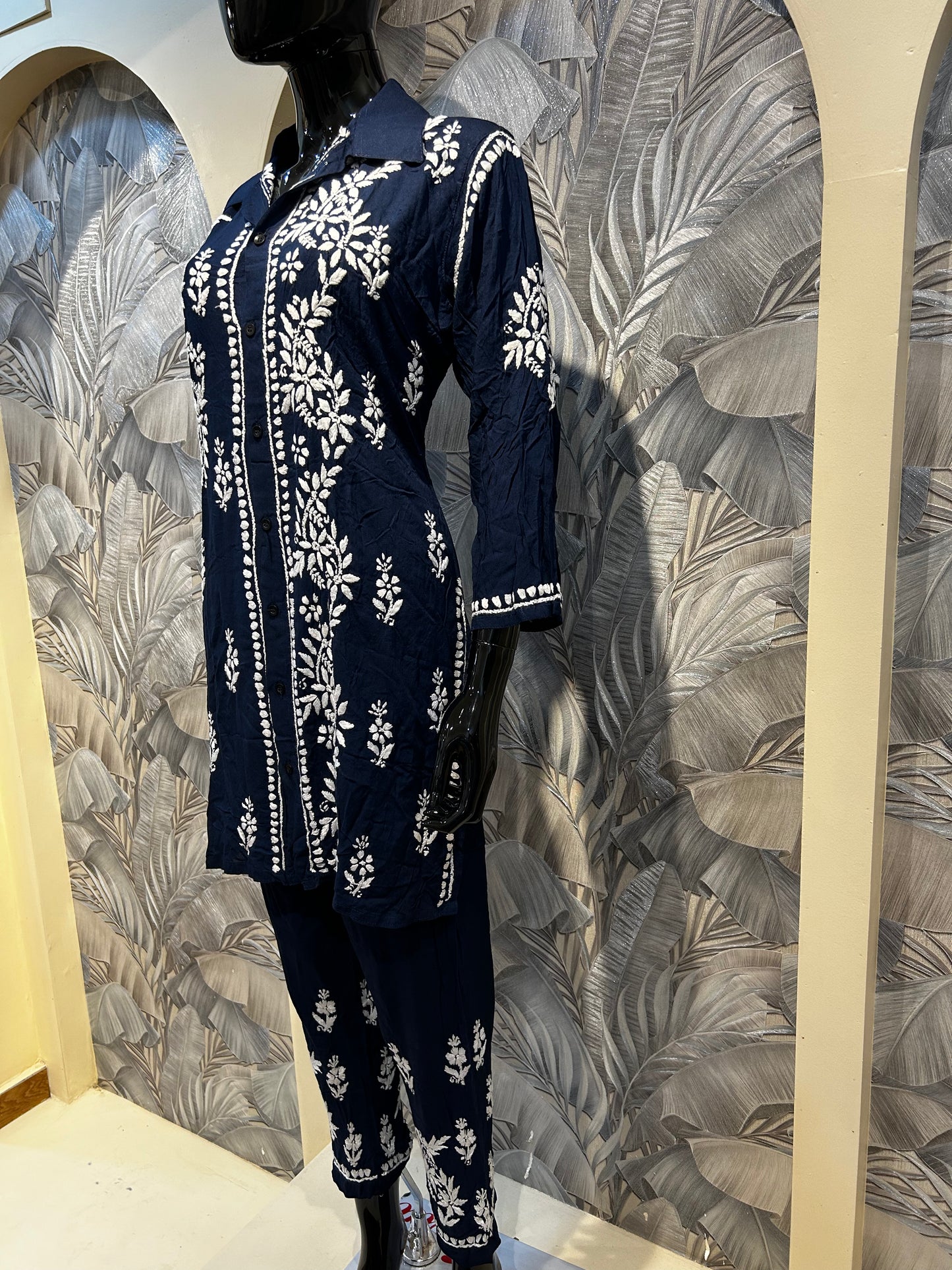 Dark Blue Cotton Chikankari Kurta Set