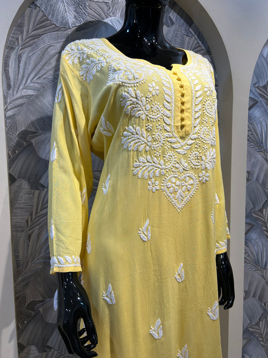 Lemon Cotton Chikankari Kurta Set