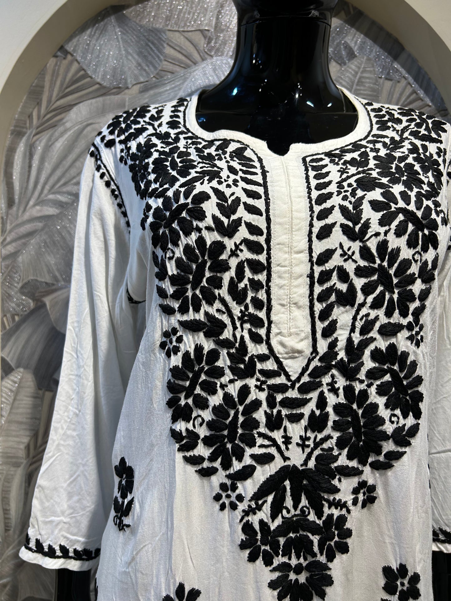 White Cotton Kurta Set with Black Chikankari Embroidery