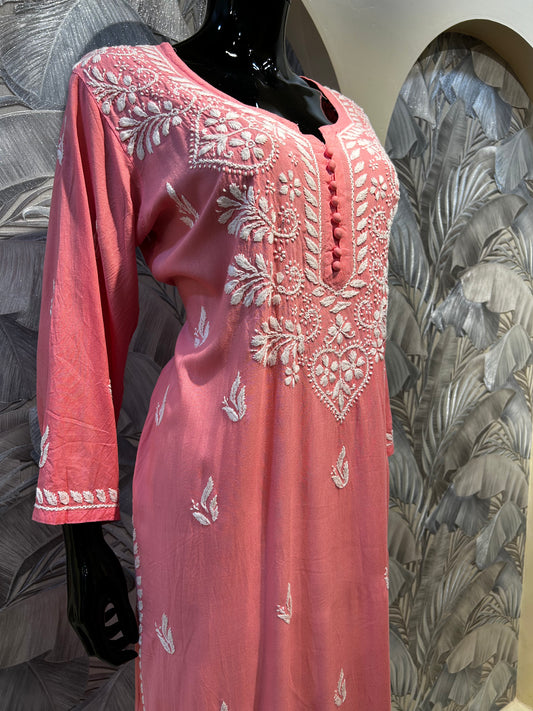 Tulip Pink Cotton Chikankari Kurta Set