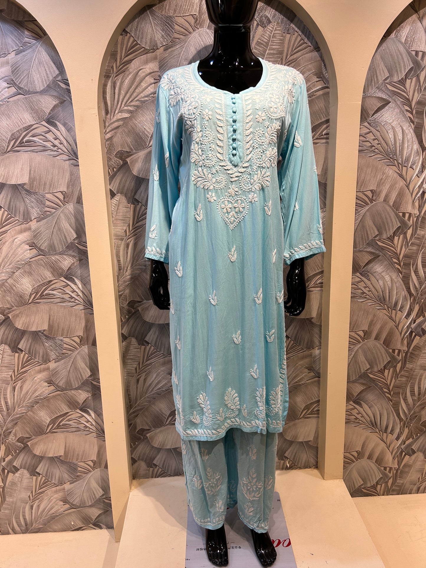 Water Blue Cotton Chikankari Kurta Set