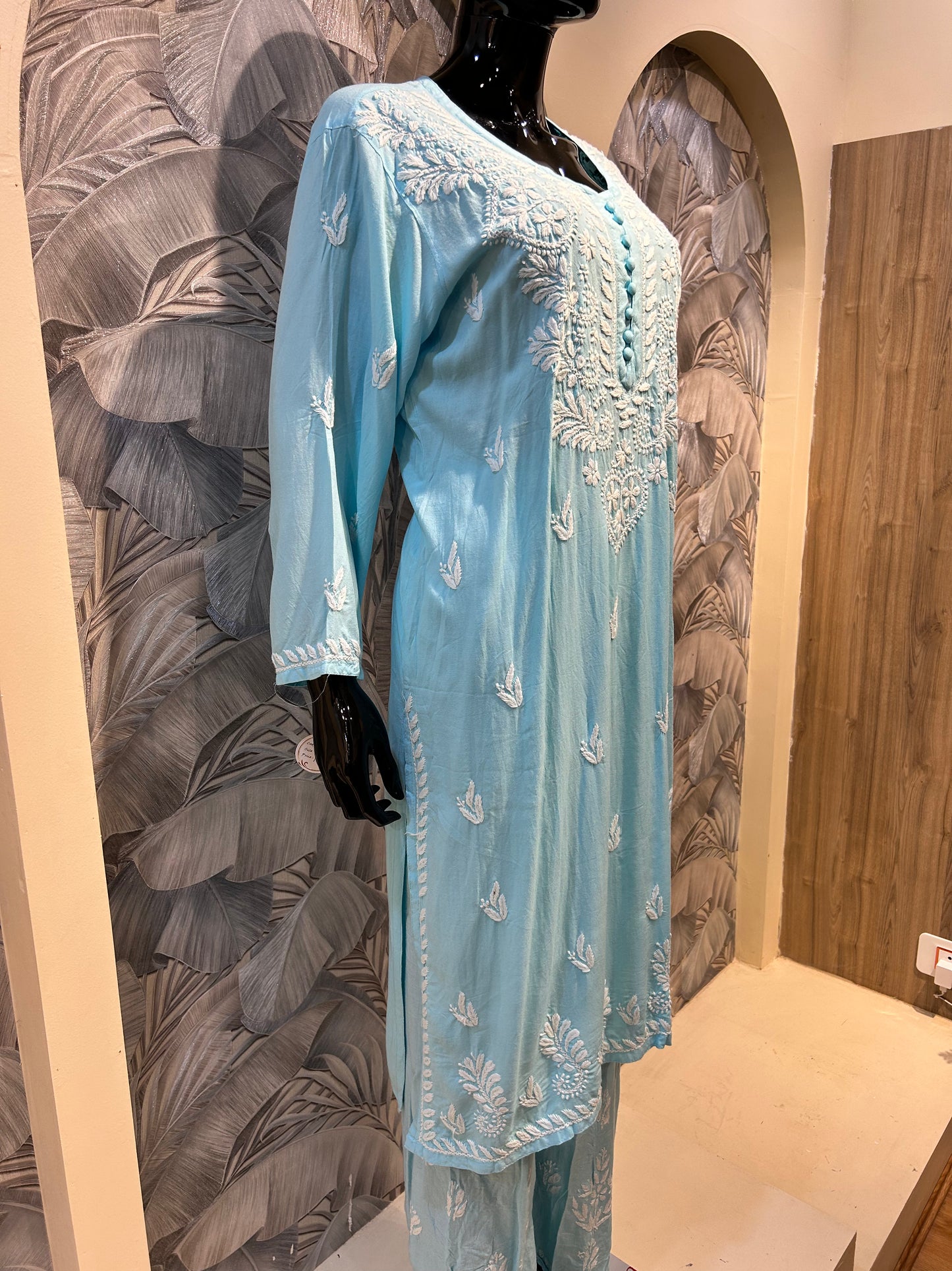 Water Blue Cotton Chikankari Kurta Set