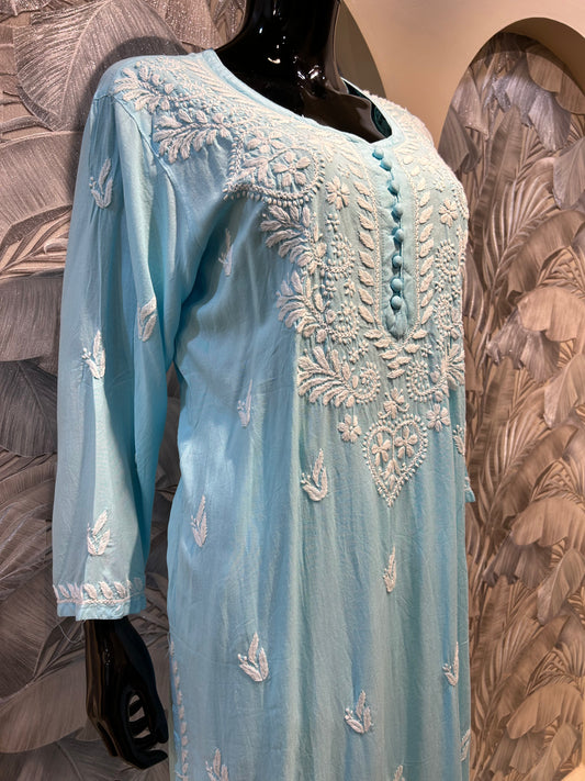 Water Blue Cotton Chikankari Kurta Set