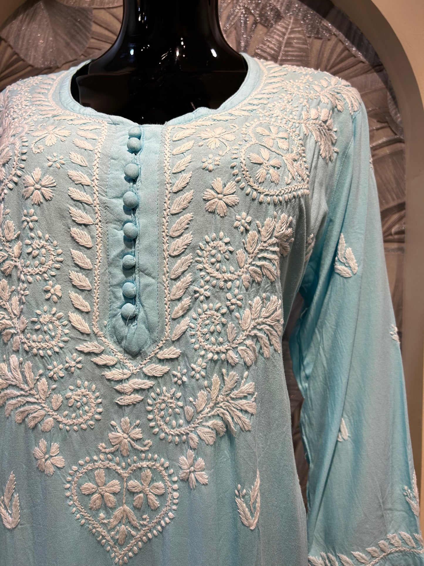 Water Blue Cotton Chikankari Kurta Set